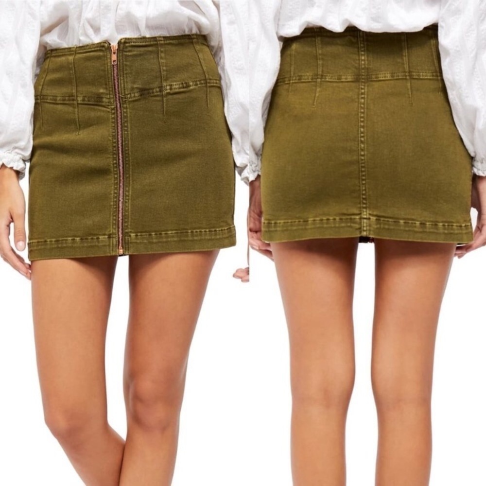Free People Virgo Mini Skirt in Cadet Green NWT